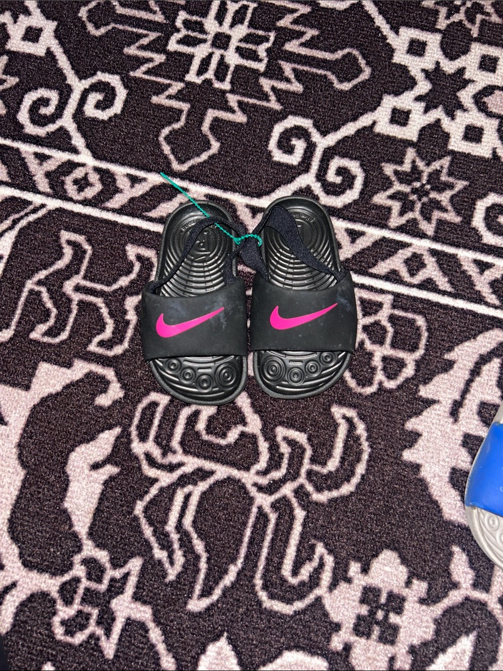 Nike Kids Black Slides with Hot Pink Swoosh